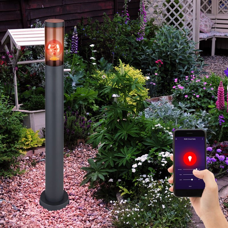 Thumbnail - Standleuchte Edelstahl Sockelleuchte rauch anthrazit Außen Garten Stehlampe, App Steuerung dimmbar, 1x Smart rgb led 10W...