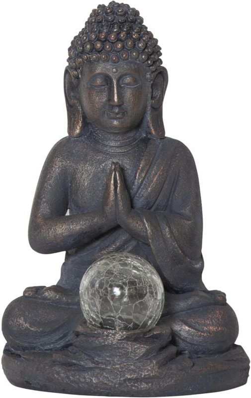 LED-Solar-Figur "Buddha", grauer Buddha, Glaskugel