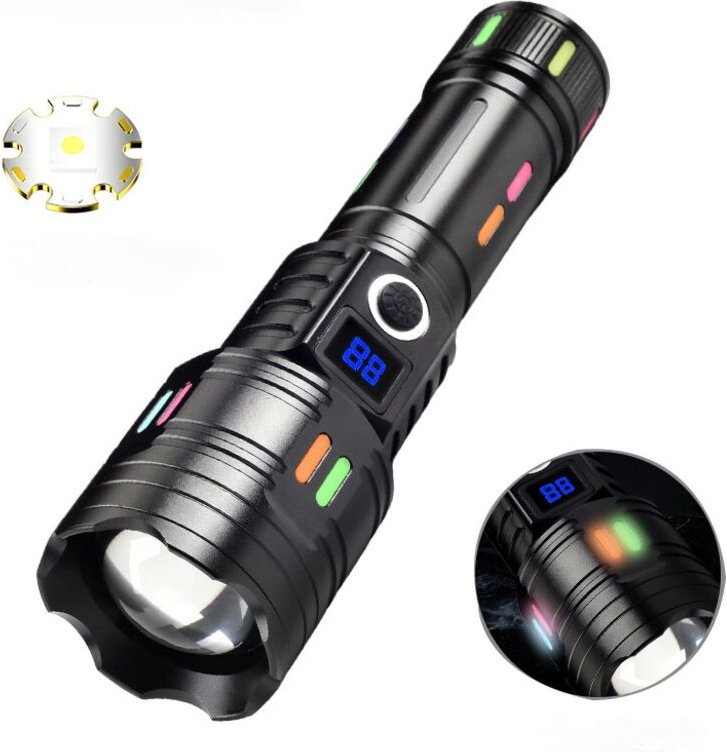 LED-Taschenlampe, M1, leistungsstarke wiederaufladbare Taschenlampe mit 4 Modi und Zoomfunktion 【3 Farblinsen】 Mini-Tasc...