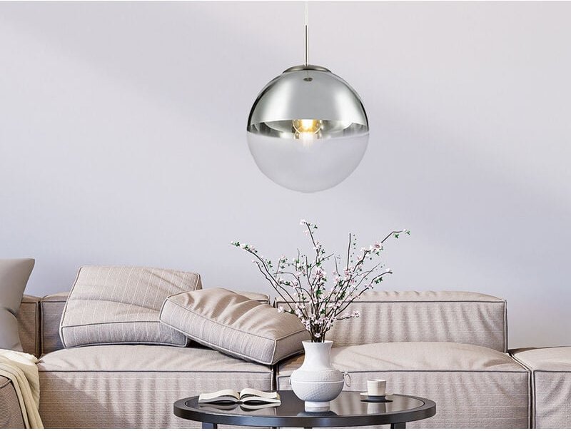 Led Hängelampe mit Glaskugel, Design in Chrom & Klarglas, ø 25cm