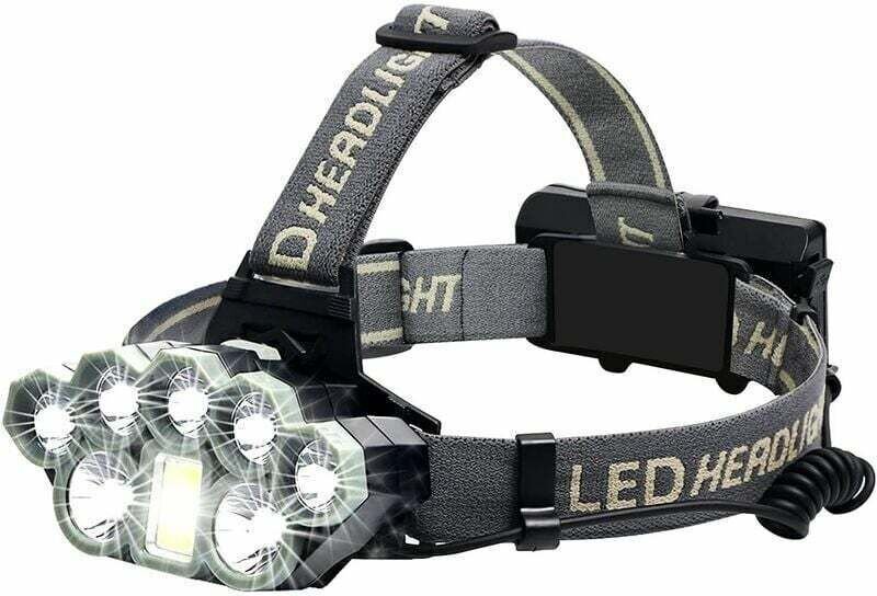 Leistungsstarke, wiederaufladbare Stirnlampe, superhelle 18.000 Lumen, 8 LEDs, USB-Anschluss, wasserdicht, ideal für Cam...