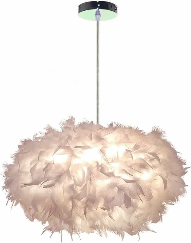 Modern Pendelleuchte LED 45CM Kronleuchter E27 Weiße Feder Lampenschirm Deckenlampe für Wohnzimmer