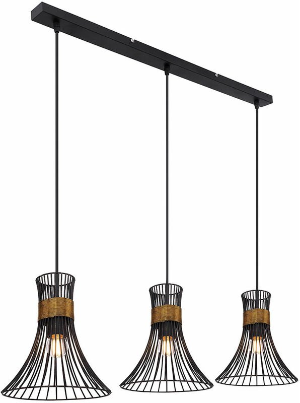 Decken Pendel Leuchte schwarz gold Wohn Ess Zimmer Beleuchtung Gitter Design Lampe im Set inkl. led Leuchtmittel