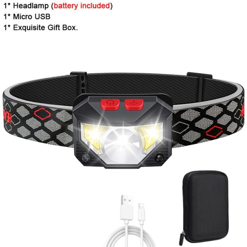 LED-Stirnlampe, 2 Stück, superhelle Stirnlampe mit Bewegungssensor, 1500 Lumen, 10 Modi Stirnlampen, 1200 mAh usb wieder...