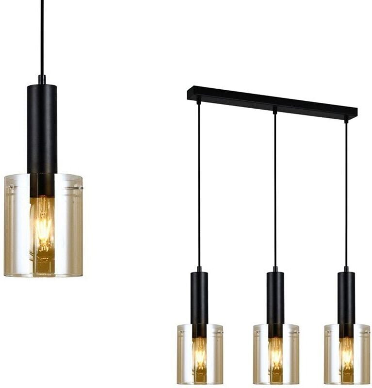 Sardo - Modern Hanging Pendant Black 3 Light mit Bernsteinfarbton, E27 - Italux