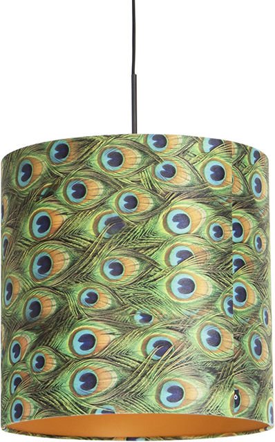 Hängelampe mit Veloursschirm Pfau mit Gold 40 cm - Combi
