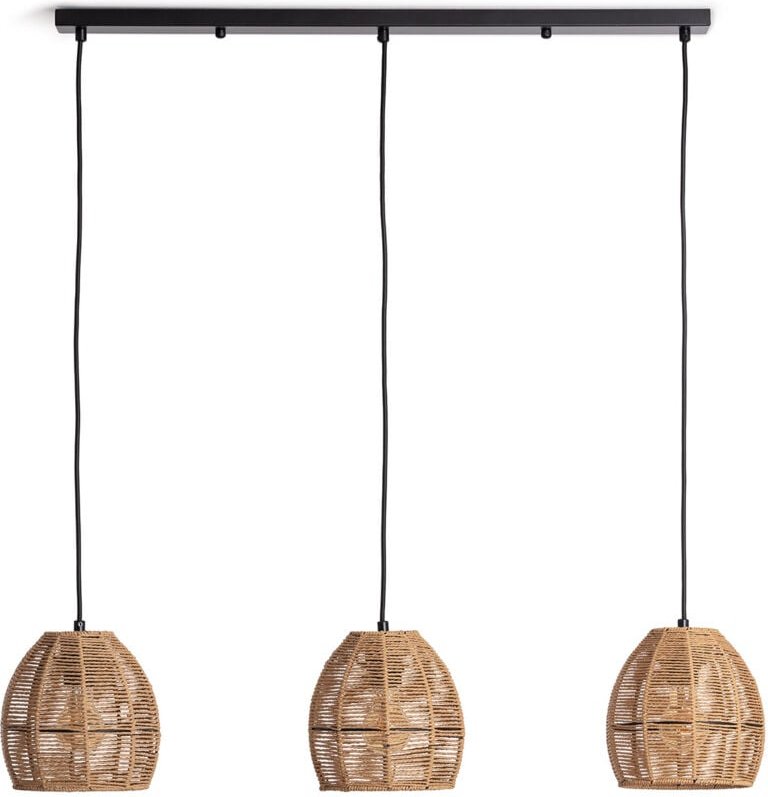 Pendelleuchte Geflochtenes Papier Mahali 3 Strahler Natürlich