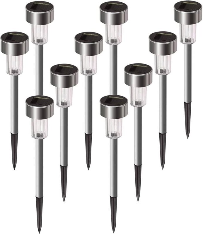 10er-Pack wasserdichte Solarleuchten aus Edelstahl, solarbetriebene Außenleuchten für Terrasse, Rasen, Hof und Landschaf...