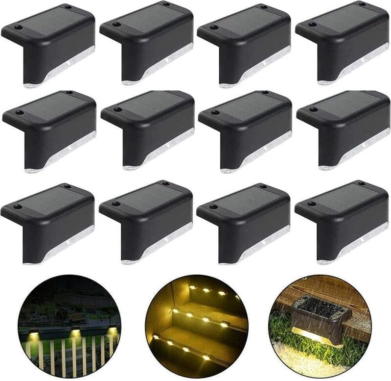 Thumbnail - Linghhang - Wasserdichtes Solar-Zaunlicht (Warmes Licht-Schwarz, 12 Stück) Solar-Terrassenlicht, Treppenlicht, IP65 LED-...