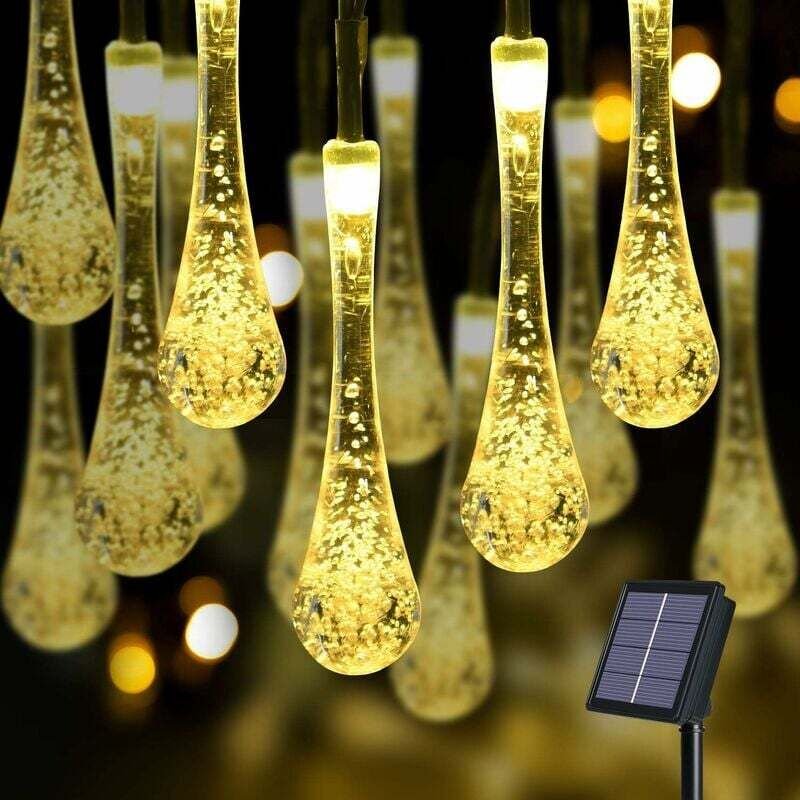 Guirlande Lumineuse Solaire d'extérieur en Forme de Goutte d'eau, avec 100 led IP65 étanche, 12 Mètres, 8 Modes, pour Ja...