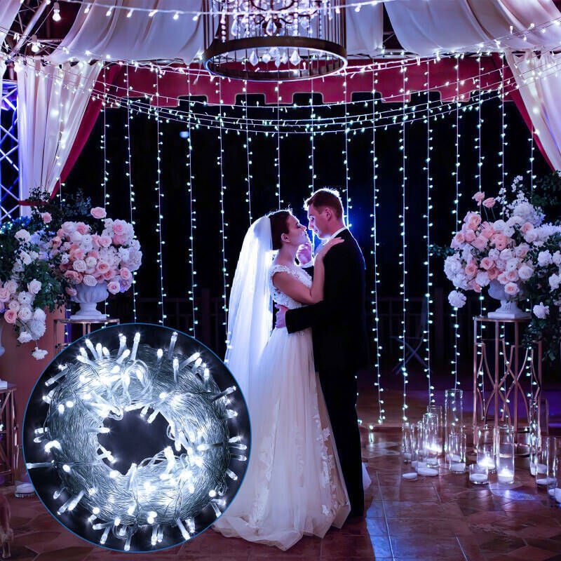 SWANEW LED lichterkette Lichtervorhang Deko Vorhanglichtermit 100 LED 8 Lichtmodi USB Lichterkette Beleuchtung für Weihn...