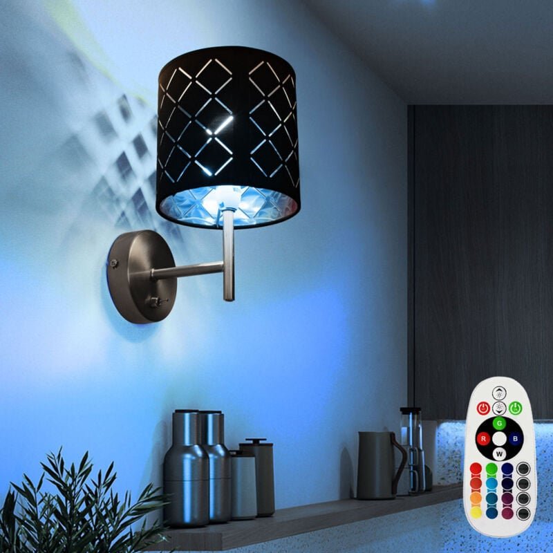 Wand Lampe Textil schwarz gold Dimmer Fernbedienung Lese Strahler im Set inkl. rgb led Leuchtmittel