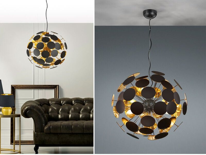 Trio - Ausgefallene Pendelleuchte discalgo Lampenschirm Schwarz-Gold, ø 54cm