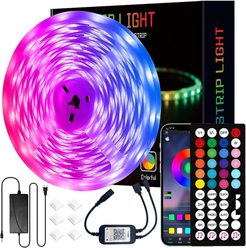 15 m Bluetooth-LED-Streifen, 5050 RGB-LED-Streifen, Steuerung über Smartphone-App und Fernbedienung, Synchronisierung mi...