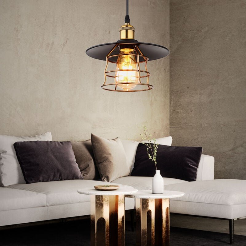 Pendelleuchte Hängelampe Esstischlampe Industrial Gitter Design Wohnzimmerlampe, Metall messing schwarz, 1x E27 Fassung,...