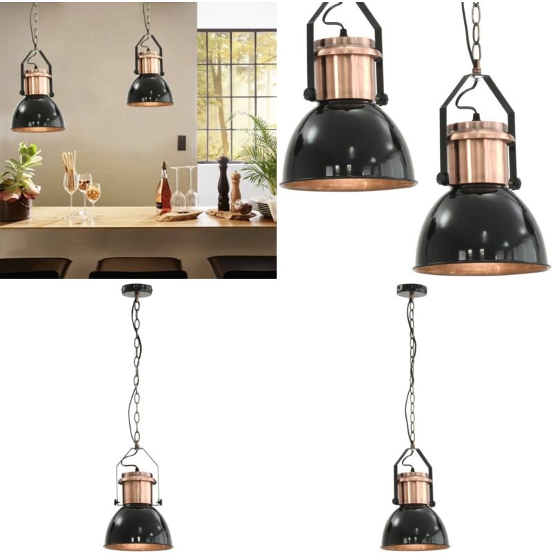 Vidaxl - Deckenlampe 2 Stk. Schwarz Rund E27 - Pendelleuchte - Deckenlampe - Wohnzimmerlampe - Küchenlampe - Esszimmerla...