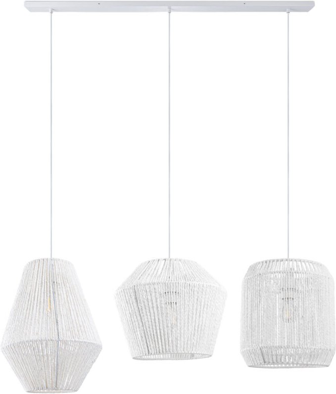 Pendelleuchte Esstisch Korb Boho Hängelampe Esszimmer Lampe E27 Rattan Pendelleuchte - Weiß, Weiß (Ø28 + Ø30 + Ø33cm) - ...