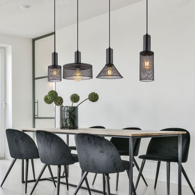 Pendellampe 4 flammig Wohnzimmerleuchte Esstischlampe Industriell Hängelampe schwarz, Metall, 1x E27, DxH 10 x 120 cm