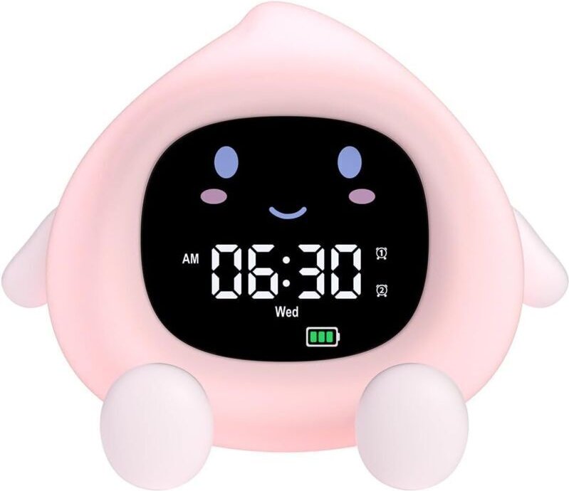 Pädagogischer Wecker für Kinder, Tag-/Nachtmodus, 2 Weckzeiten, einstellbare Bildschirmhelligkeit, 12-/24-Stunden-Alarma...