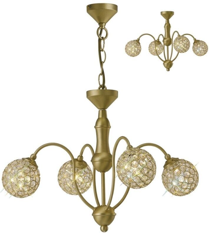 Inspired Diyas - Apollo - Deckenanhänger / Semi Flush Decke 4 Light Satin Messing, Kristall