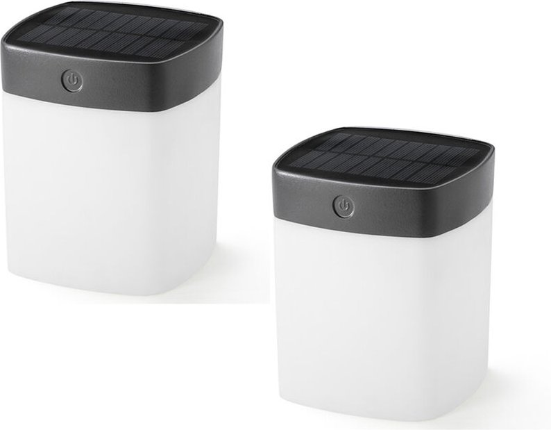 2er Set Solar LED Leuchte mit 3-Stufen Dimmer ASSISI, Höhe 14,5cm, IP44, Grau