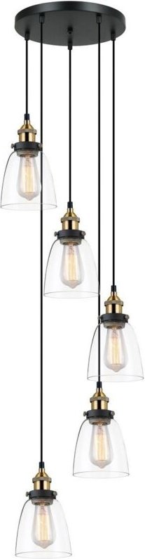 Francis - Industrie- und Retro-Anhänger schwarz, Gold 5 Light mit klarem Farbton, E27 dimmbar - Italux
