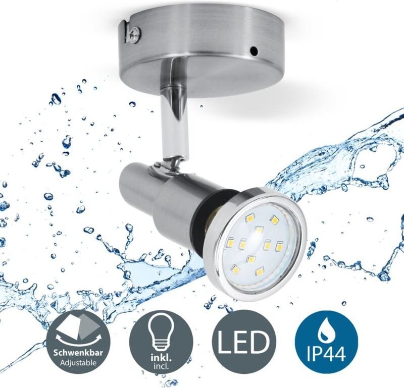 B.k.licht - Wandleuchte - 4,8W, 400lm, led, schwenkbar, IP44, warmweiß, silberfarbig