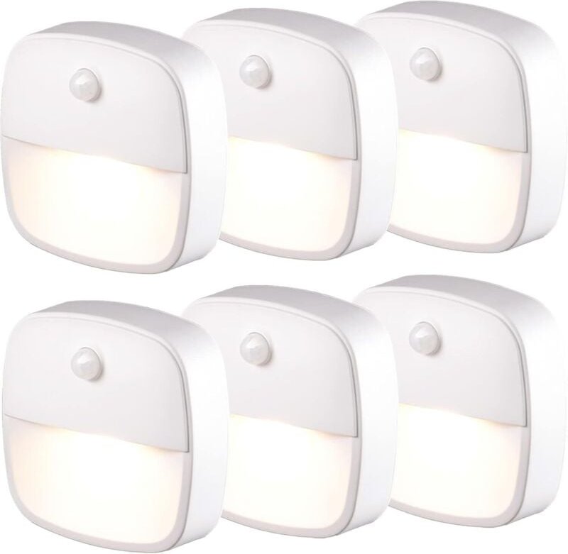 LED-Nachtlicht mit Bewegungsmelder, Set mit 6 Nachtlichtern inklusive Bewegungsmelder und Batterien, selbstklebendes Tre...