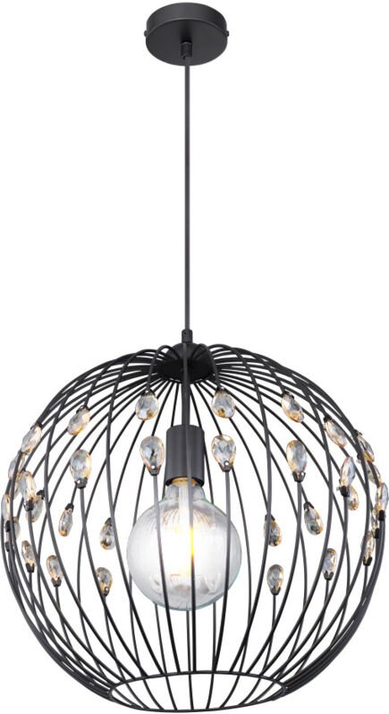 Hängeleuchte mit Kristallen Wohnzimmerleuchte Pendelleuchte Esszimmer, Metall amber, schwarz, 1x E27, DxH 40x120 cm