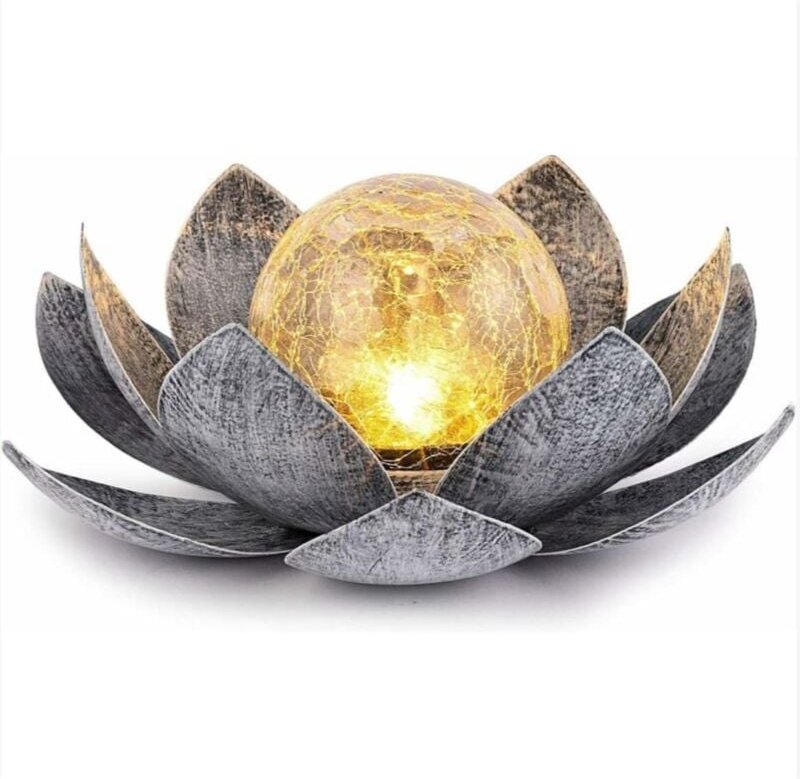 Solar-Gartenleuchten für den Außenbereich, Lotus-Dekoration aus rissigem Glas, wasserdichte LED-Blumenlichter aus Metall...