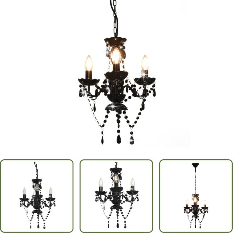 vidaXL Kronleuchter Schwarz - Kronleuchter mit Perlen Schwarz Rund 3×E14