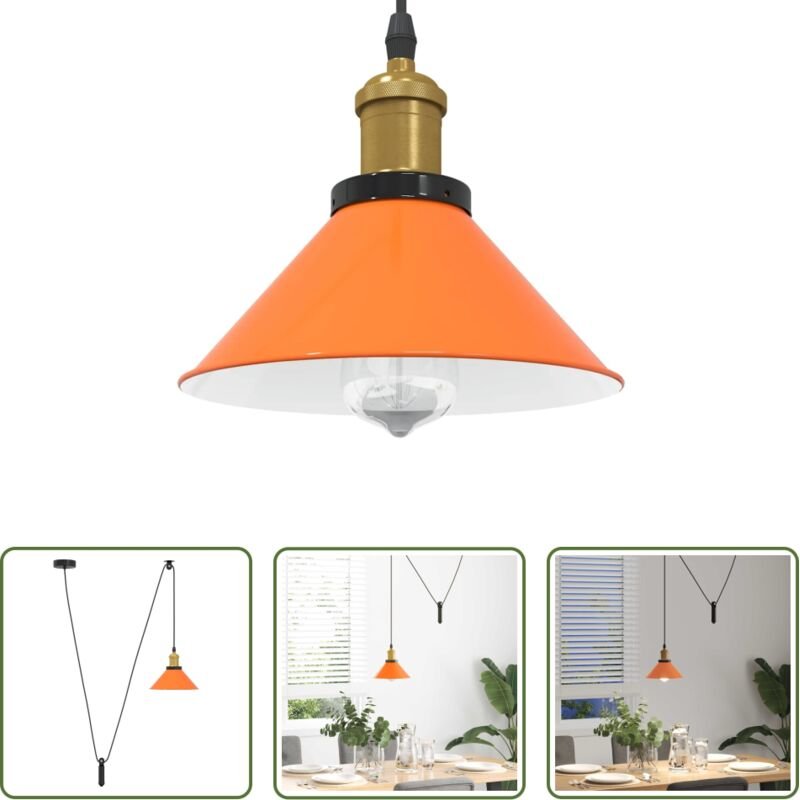 Vintage-Design - Pendelleuchte Höhenverstellbar E27 Orange Glänzend Ø22cm Metall