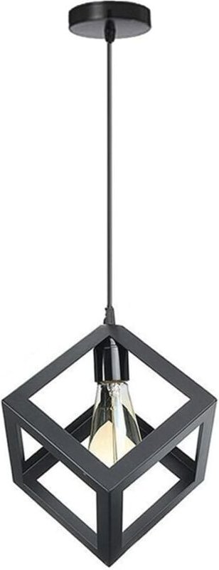 Modern Pendelleuchte e27 Metall Eisen Quadrat Hängend Pendelleuchte Schlafzimmer Wohnzimmer Hängelampe, Schwarz