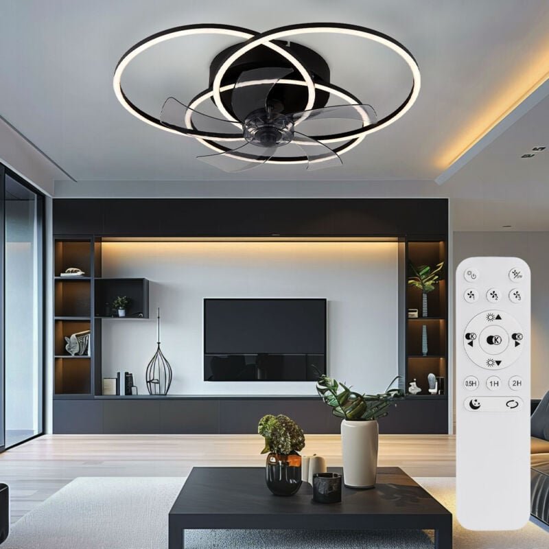 Led Deckenventilator schwarz Ventilator mit Fernbedienung Tageslichtlampe Lüfter dimmbar, Vor-Rücklauf, Timer, cct, 40W ...