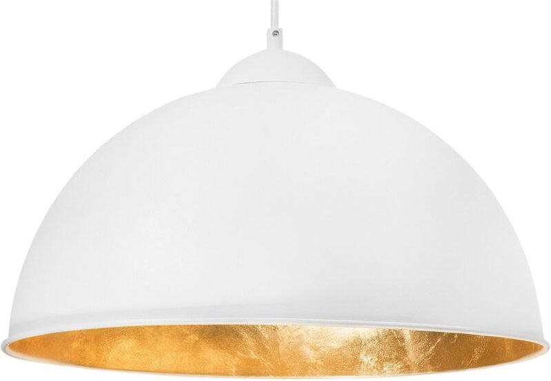 Hängeleuchte Weiß und Gold Metall Halbkugel Industrie Look für Wohn- Schlaf- und Esszimmer