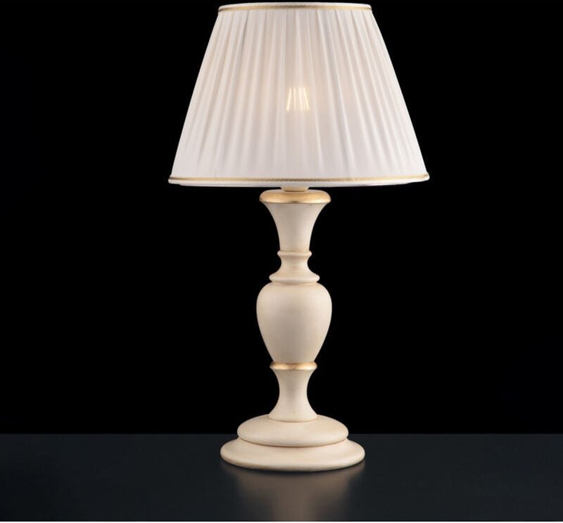 Bonetti Illumina - Fiorenza - Elfenbein- und goldene Holzlampe 1 Licht mit Lampenschirm Dm.35 H.62 - Ø35 - BL172-LM-AV