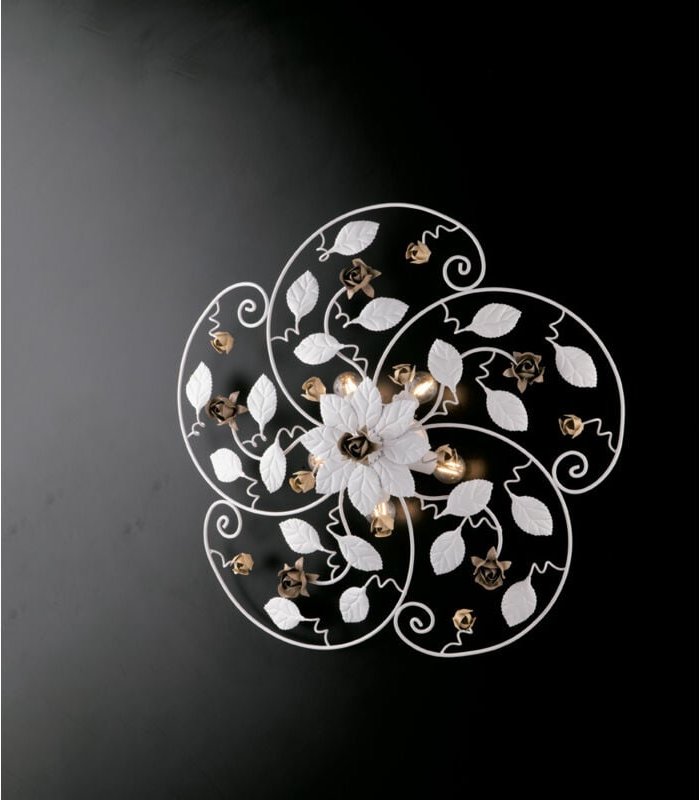 Bella - Shabby Deckenleuchte aus weiß lackiertem Eisen 5 Lichter H.22 - Ø65 - BL196-PL5-BCO - Bonetti Illumina