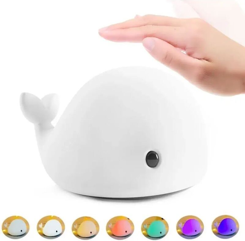 LED-Nachtlicht für Babys, delfinförmiges Nachtlicht mit USB-Anschluss, wiederaufladbar, Silikon-Nachtlicht fürs Kinderzi...