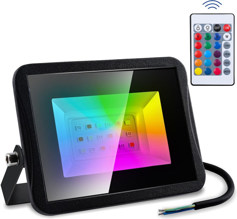 Randaco 1X10W RGB LED Strahler mit Fernbedienung RGB Strahler Außenstrahler Flutlichtstrahler