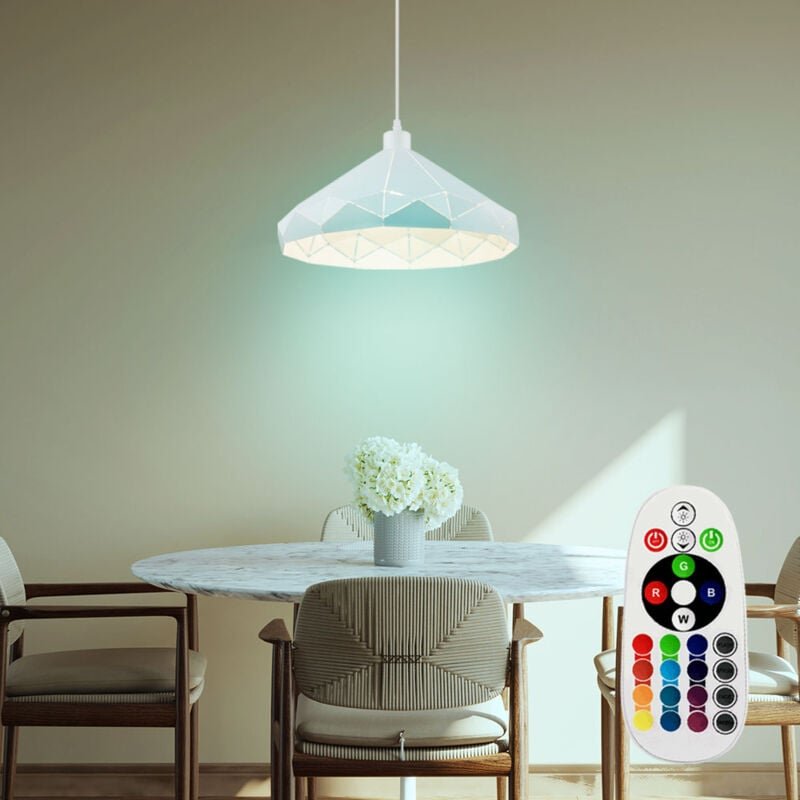 Hängelampe weiß Esstischleuchte Wohnzimmerlampe Fernbedienung Dimmer rgb led Pendelleuchte, Metall weiß, 1x rgb led warm...