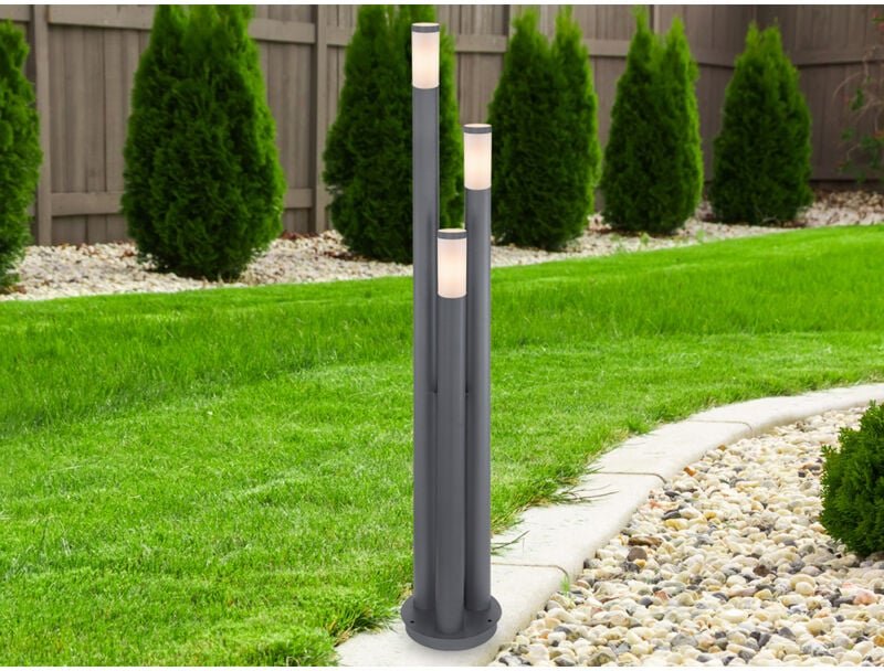Meinewunschleuchte - led Wegeleuchte 3-flammig aus Edelstahl in Anthrazit & Opal, Höhe 170cm