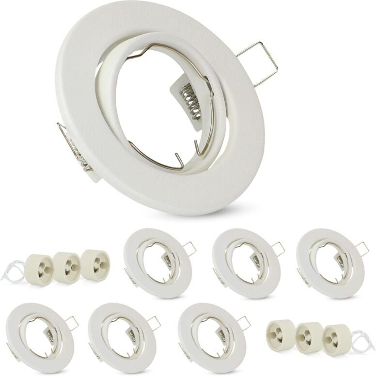 Thumbnail - 6ER Einbaurahmen GU10 Set - Einbaustrahler Rahmen Einbauleuchte Weiß Fassungen 230V mit Sockel Lochdurchmesser 50mm Einb...