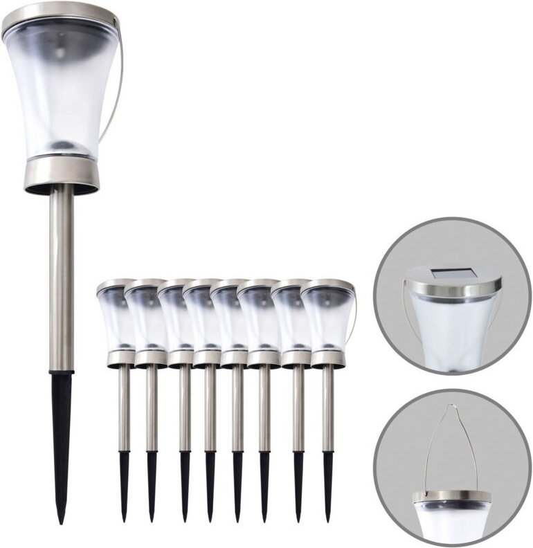 Thumbnail - Naeve VERONICA 8er Set LED Solar Außenspieß Stahl-Blank Dämmerungssensor IP44