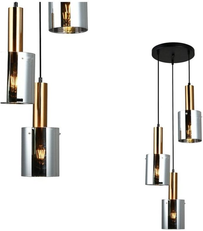 Sardo - Moderne hängende Anhänger Messing 3 Licht mit Glas, Smoky Shade, E27 - Italux