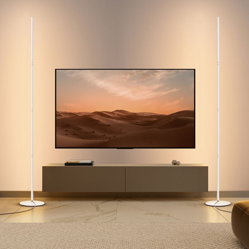 EDISHINE 2 Stück Stehlampe Wohnzimmer, LED Stehlampe Dimmbar 3000K, höhenverstellbar 146 cm, Weiß