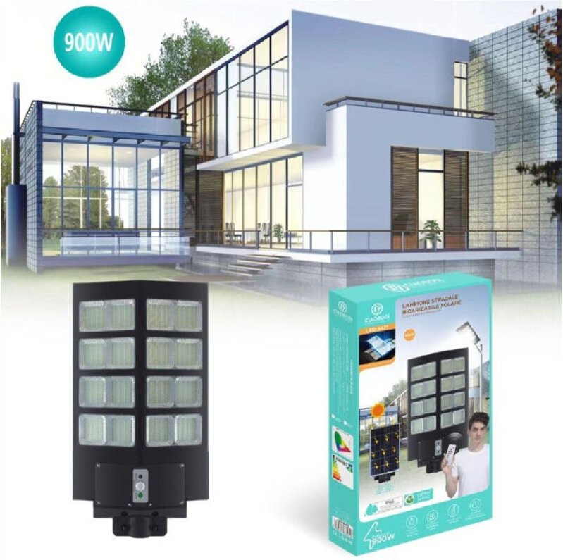 Trade Shop Traesio - Trade Shop - led-strassenleuchte 900 w solarpanel dämmerungssensor IP67 LED-8471 -