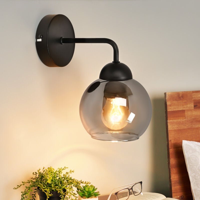 Wandlampe innen Vintage Wandleuchte E27: retro Wandbeleuchtung Glas Kugel Schwarz Flurlampe Wand im industrial Design Ru...
