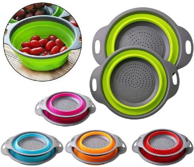 Trade Shop Traesio - Trade Shop - set 2 scolapasta cestello in silicone pieghevole multiusia 17 und 22 cm -