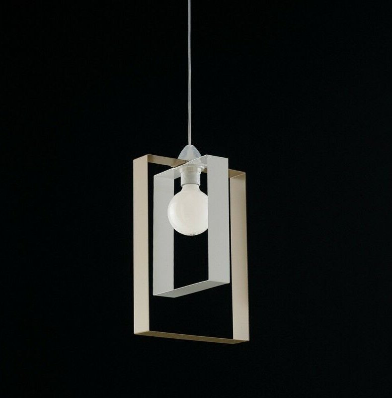 Moderner Pendelleuchter in Weiß Taupe Eisen 25x H.40 cm