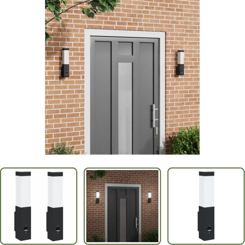 vidaXL Gartenbeleuchtung - Außenwandleuchte 2 pcs Schwarz 10,5 x 6 x 33 cm